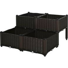 Metal raised beds OutSunny Rattan Effect Two Tier Planter Brown