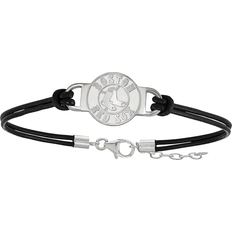 LogoArt Boston Red Sox Small Center Leather Bracelet - Silver/Black