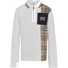 Checkered Polo Shirts Children's Clothing Burberry Long-Sleeve Vintage Check Panel Polo Shirt - White