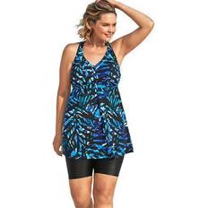 Swim 365 Plus Women's Longer Length Braided Tankini Top by Swim 365 in Painterly Leaves (Size 28)