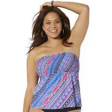 Pink - Women Tankinis Plus Women's Smocked Bandeau Tankini Top by Swimsuits For All in Zigzag (Size 10)