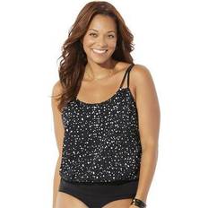 Black Tankinis Plus Women's Loop Strap Blouson Tankini Top by Swimsuits For All in New (Size 24)