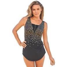 Gold Swimsuits Plus Women's Sarong-Front Swimsuit by Swim 365 in Foil Border (Size 30)