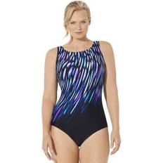 Purple Swimwear Plus Women's Chlorine Resistant High Neck One Piece Swimsuit by Swimsuits For All in Rain (Size 20)