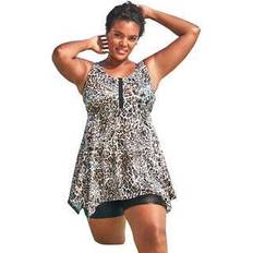 Brown - Women Tankinis Plus Women's Longer-Length Tankini Top by Swim 365 in Rich Animal (Size 34)