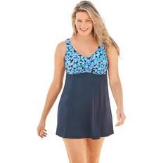 Plus Women's Print Bodice Swimdress by Swim 365 in Butterflies (Size 30)