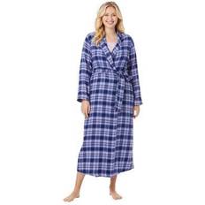 Blue Robes Plus Women's Long Flannel Robe by Dreams & Co. in Evening Plaid (Size 2X)