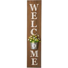 Brown Garden Ornaments GlitzHome Welcome Porch Sign with Metal Planter