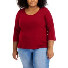 Tommy Hilfiger 3/4 Sleeve T-shirt Plus Size - Crimson