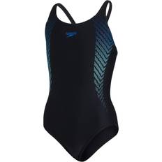 Nylon Maillots de bain Speedo Girl's Tech Placement Digital Muscleback Swimsuit - Black/Blue Flame/Light Adriatic