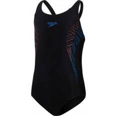 Speedo Girl's Plastisol Placement Muscleback Swimsuit - Black/Siren Red/Blue Flame