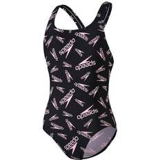 Speedo Girl's Boom Logo Medalist Swimsuit - Black/Pink