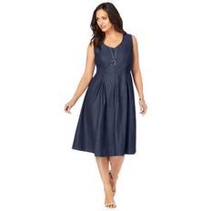 Blue - Knitted Dresses Plus Women's Cotton Denim Dress by Jessica London in (Size 18)