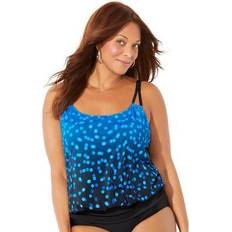 Black Tankinis Plus Women's Loop Strap Blouson Tankini Top by Swimsuits For All in Dots (Size 18)