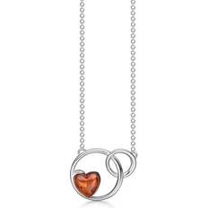 Rav hjerte Støvring Design Circle Pendant with Elegant Heart in Amber Necklace - Silver/Brown