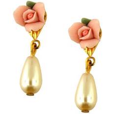 1928 Jewelry Signature 1928 Porcelain Rose Pearl Drop Earrings