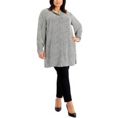 Anne Klein Tops Anne Klein Longer Length Nehru Tunic Top Plus Size - White/Black