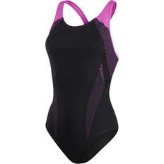 Speedo Plastisol Laneback Swimsuit - Black/Neon Orchid