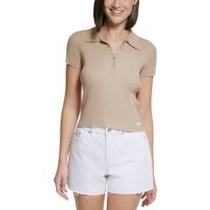 Calvin Klein Women Polo Shirts Calvin Klein Ribbed Cap Sleeve Polo Shirt - Suede