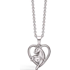 Støvring Design Cute Cat Holding A Heart Pendant - Silver