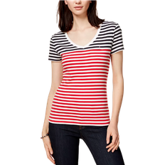 Tommy Hilfiger Cotton Striped V-Neck Top - Sky/Scarlet Stripes