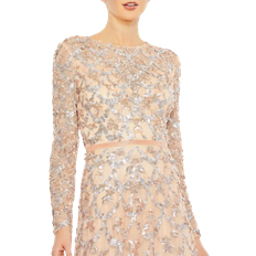 Mac Duggal Beaded Long Sleeve A-Line Gown - Blush