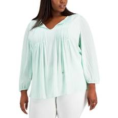Tommy Hilfiger Pintucked Top Plus Size - Aqua