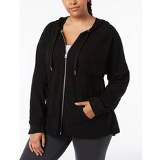 Calvin Klein Women Sweaters Calvin Klein Performance Ruched Sleeve Zip Hoodie Plus Size - Black