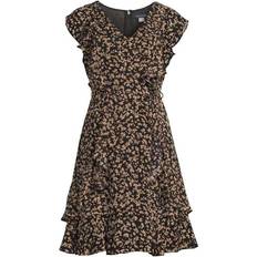 Tommy Hilfiger Floral-Print Ruffle Dress - Black Tan