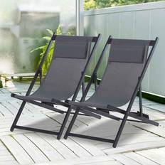 OutSunny Alfresco Aluminium Frame Folding Deck Chairs Set of 2, Grey