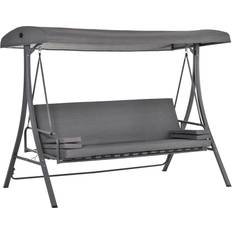 OutSunny Canopy Porch Swings OutSunny 2-in-1 Patio 3 Seater Swing Chair Hammock With Cushion Adjustable Canopy Grey