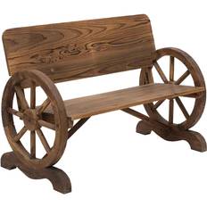 OutSunny Alfresco 2 Seater Wagon Wheel Garden Bench, Brown Garden Bench