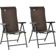 OutSunny 2 PCs Outdoor Rattan Folding Chair Set Brown