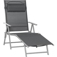 OutSunny Steel Fabric Outdoor Folding Chaise Recliner Lounge Chair Dark Grey