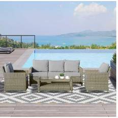 OutSunny 5-Seater Patio Wicker Sofa Set Outdoor Lounge Set