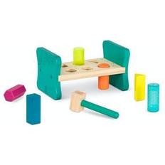 Wooden Toys Hammer Benches Wooden Shape Sorter – Pounding Bench for Shape Sorting – 6 Pegs & Toy Hammer – Shape Sorter Toy for Toddlers, Kids – Colorful Pound & Play – 2 Years Old