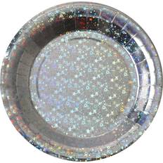 Zilver Feestartikelen Feest wegwerpbordjes glitter 10x stuks 23 cm zilver