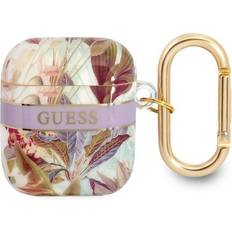 Kopfhörer Guess AirPods 1/2 Skal Flower Print & Gold Hook Lila