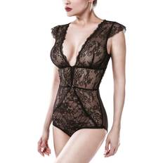 Grey Bodysuits Velvet Cap Sleeve Lace Bodystocking