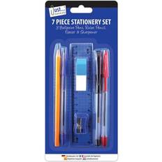 7pc School Office Home Stationery Set Pencil Rubber Sharpener Ruler 3 x Ink Pens