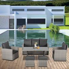 Outdoor Lounge Sets OutSunny 6 PCS Rattan Sofa Furniture Set Outdoor Lounge Set