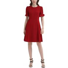 DKNY Flounce Fit & Flare Dress - Scarlet