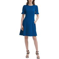 DKNY Flounce Fit & Flare Dress - French Blue