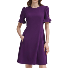 DKNY Flounce Fit & Flare Dress - Wine