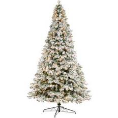 10ft christmas tree Nearly Natural 10 ft. Flocked Vermont Mixed Pine Artificial with LED Lights and Bendable Branches Christmas Tree