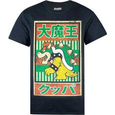 Super Mario Mens Vintage Bowser Japanese Poster T-Shirt (Black)