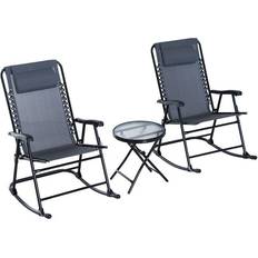 Best Outdoor Rocking Chairs OutSunny 3 Pcs Outdoor Conversation Set w/ Rocking Chairs and Side Table Grey