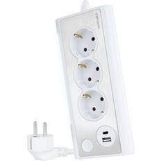 Nanocable Schuko 3 Way multistikdåse 10.37.0013-W USB x 2