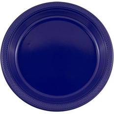 Jam Paper Round Plastic Party Plates Navy Blue 20/Pack Large 10.25