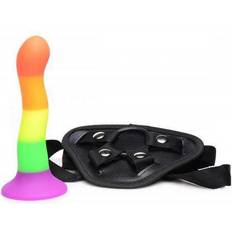 XR Brands Proud Rainbow Silicone Dildo with Harness 7.2 Inch